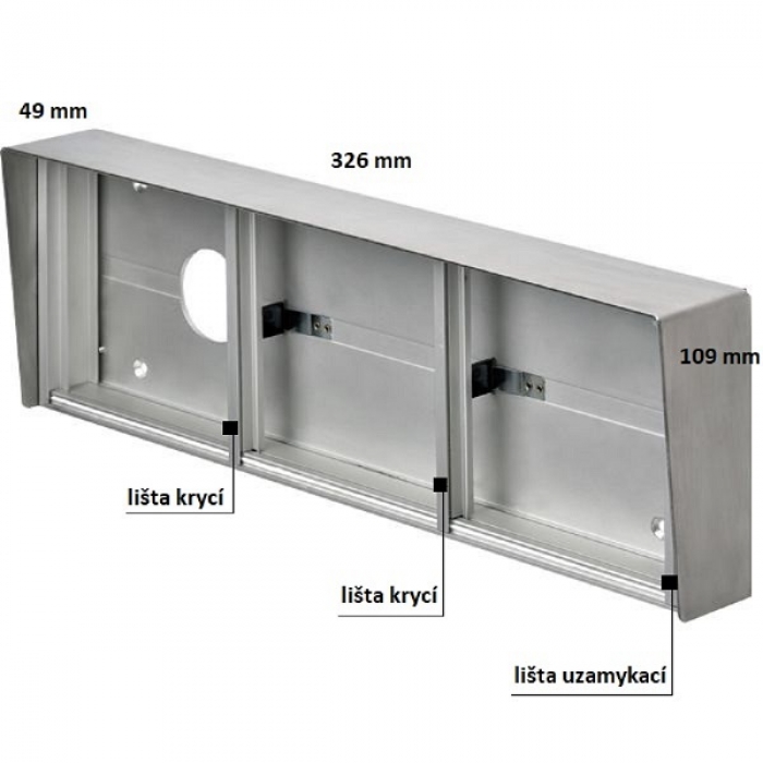 Krabice montážní nad omítku se stříškou GARANT tři moduly horizontální hliníkový profil