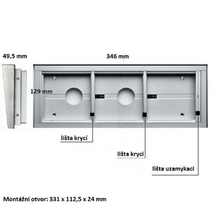 Krabice montážní pod omítku se stříškou GARANT tři moduly horizontální hliníkový profil