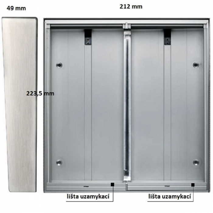 Krabice montážní nad omítku se stříškou GARANT čtyři moduly jmenovník vertikální hliníkový profil