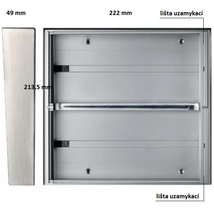 Krabice montážní nad omítku se stříškou GARANT čtyři moduly jmenovník horizontální hliníkový profil