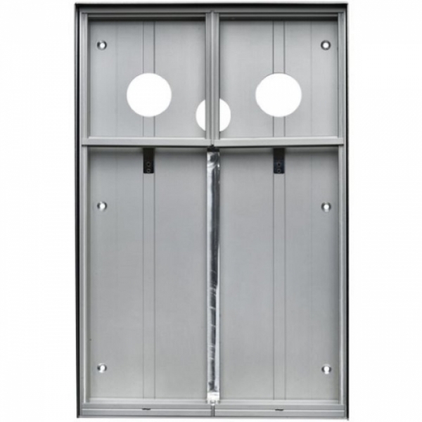 Krabice montážní nad omítku se stříškou GARANT dva moduly a čtyřmodulový jmenovník vertikální hliníkový profil