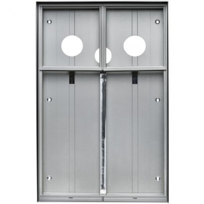 Krabice montážní nad omítku se stříškou GARANT dva moduly a čtyřmodulový jmenovník vertikální hliníkový profil