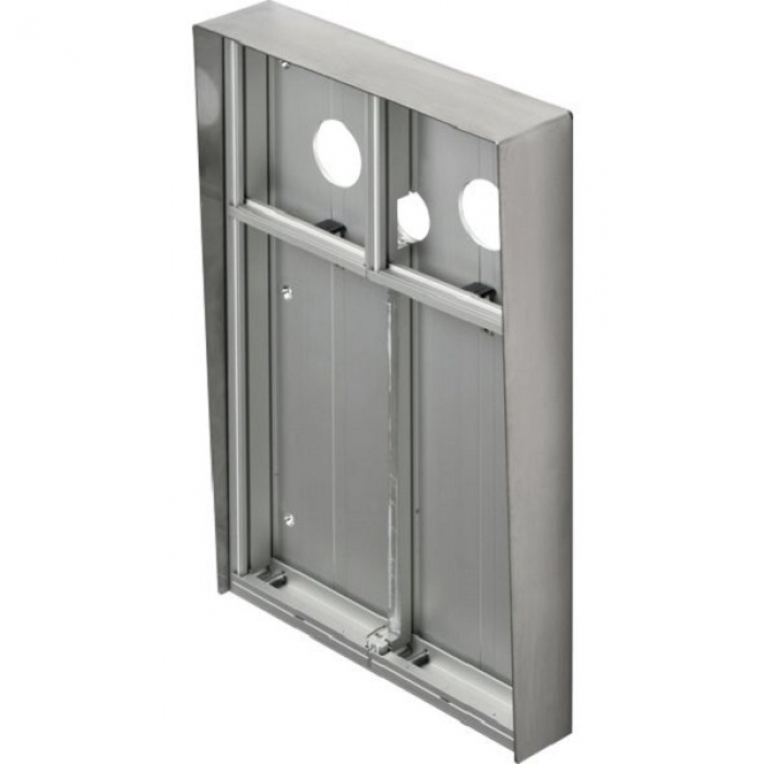 Krabice montážní nad omítku se stříškou GARANT dva moduly a čtyřmodulový jmenovník vertikální hliníkový profil