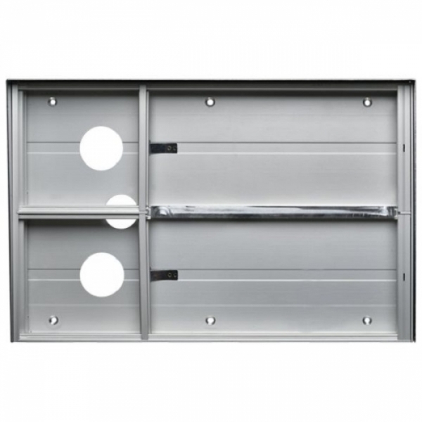 Krabice montážní nad omítku se stříškou GARANT dva moduly a čtyřmodulový jmenovník horizontální hliníkový profil