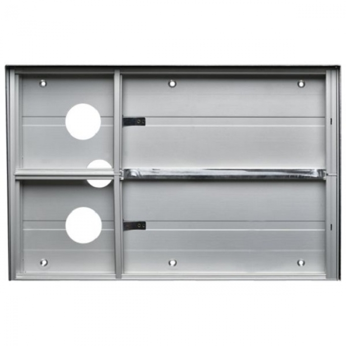 Krabice montážní nad omítku se stříškou GARANT dva moduly a čtyřmodulový jmenovník horizontální hliníkový profil