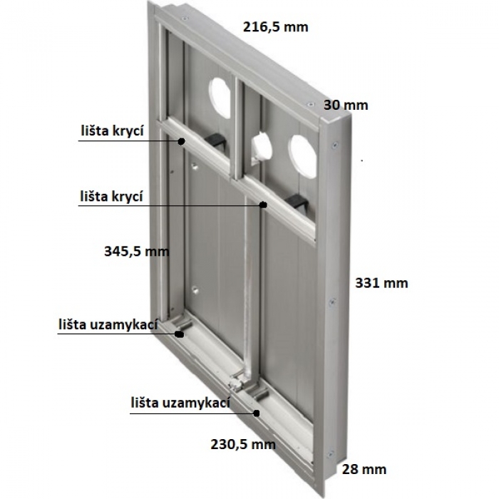 Krabice montážní pod omítku GARANT dva moduly a čtyřmodulový jmenovník hliníkový profil