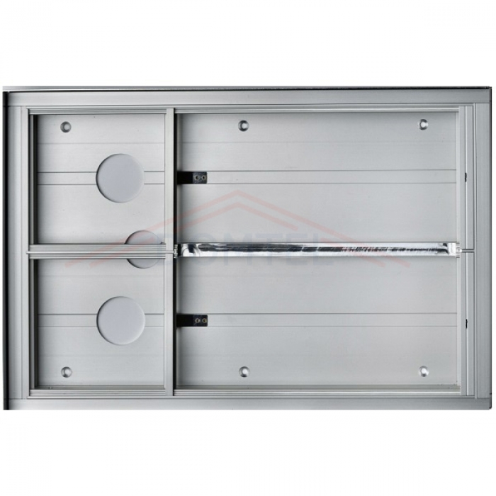 Krabice montážní pod omítku se stříškou GARANT dva moduly a čtyřmodulový jmenovník horizontální hliníkový profil