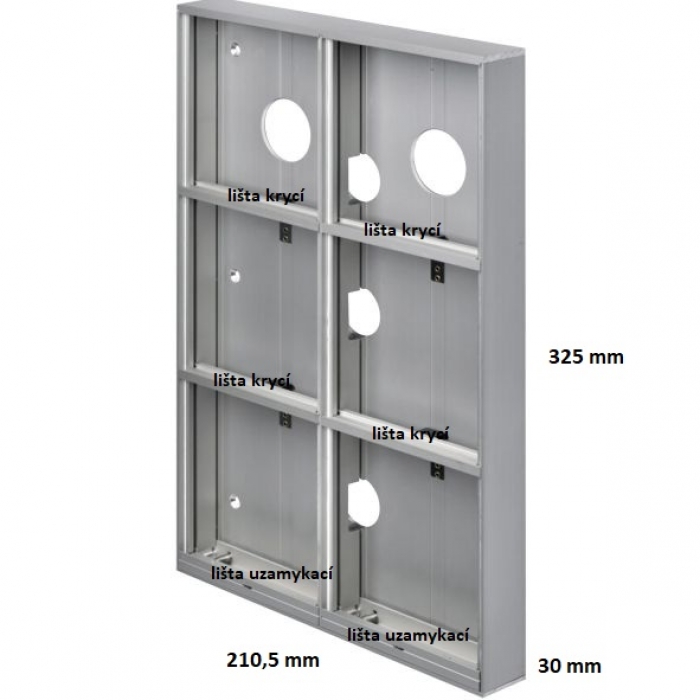 Krabice montážní nad omítku GARANT dva moduly a čtyřmodulový jmenovník hliníkový profil