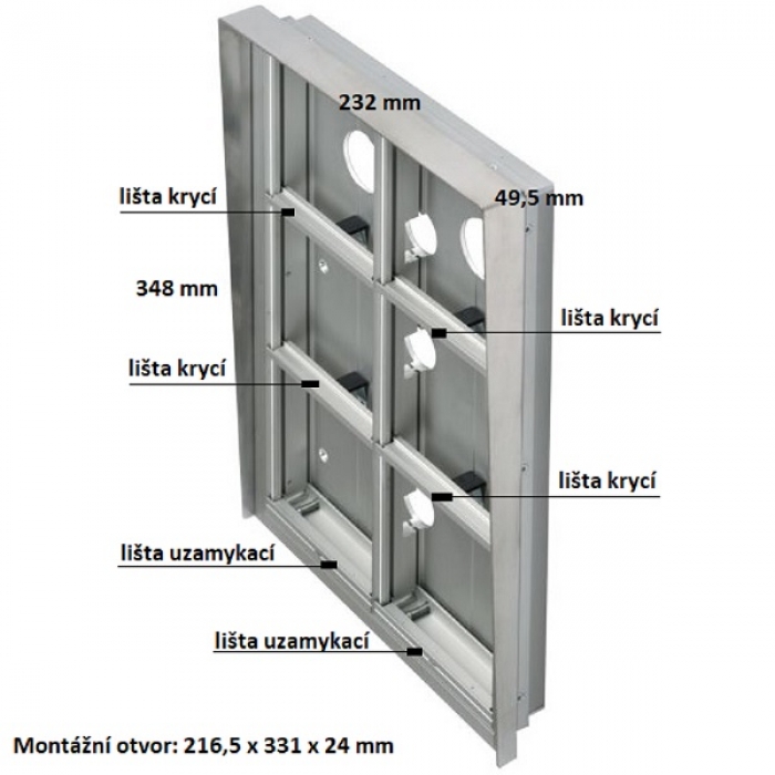 Krabice montážní pod omítku se stříškou GARANT šest modulů vertikální hliníkový profil