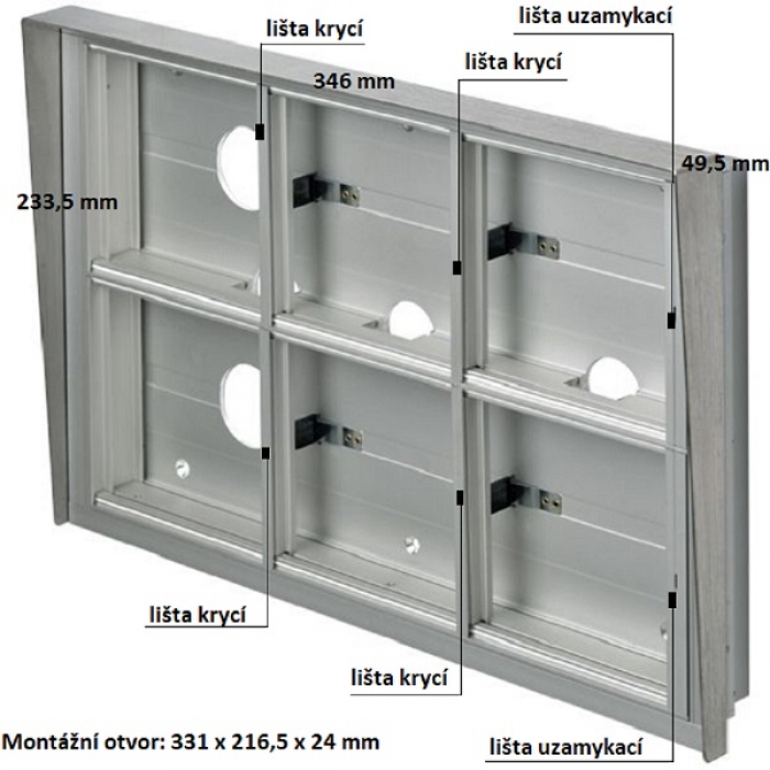 Krabice montážní pod omítku se stříškou GARANT šest modulů horizontální hliníkový profil