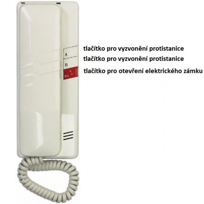 Domácí telefon DT52 TESLA 4+n vyzvánění elektronické, volba protistanice 2 tlačítka, barva bílá