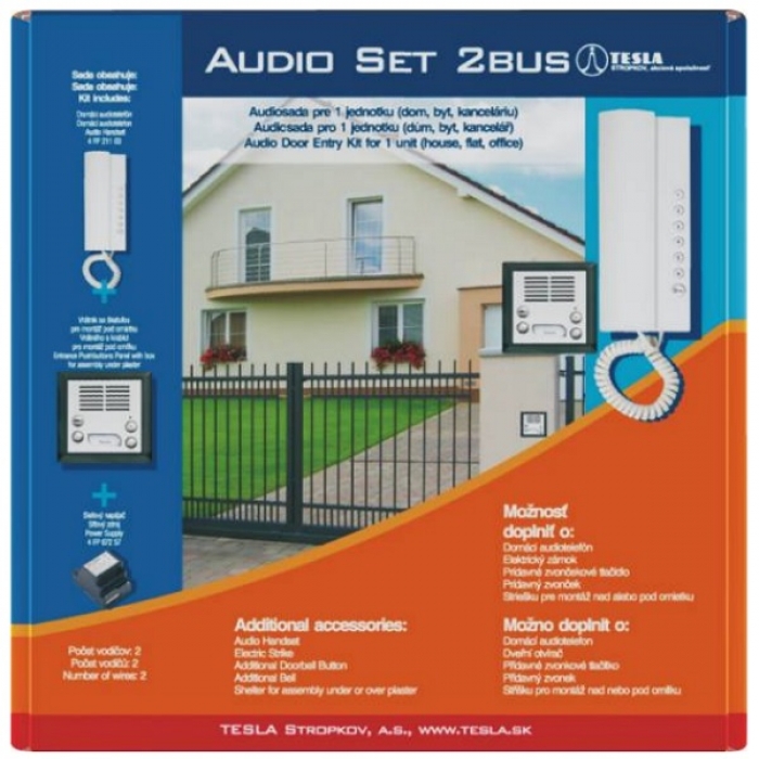 Domovní telefony TESLA 2-BUS sada elektrický vrátný nerez inox, domácí telefon, síťový napaječ
