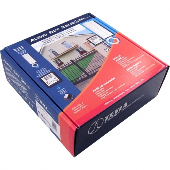 Domovní telefony TESLA 2-BUS sada elektrický vrátný nerez inox, domácí telefon, síťový napaječ