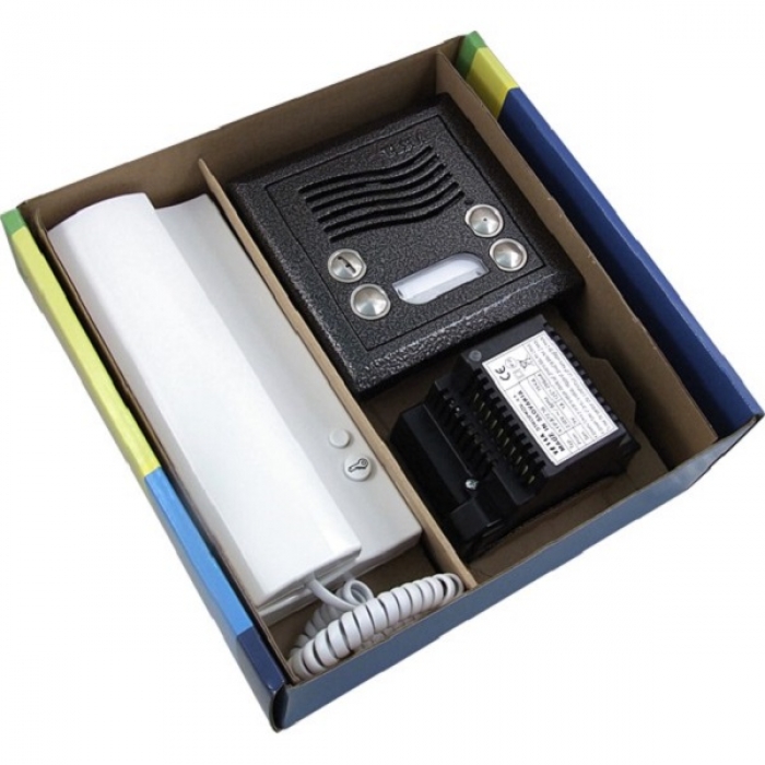 Domovní telefony TESLA 4+n sada elektrický vrátný antika stříbrná, domácí telefon, síťový napaječ