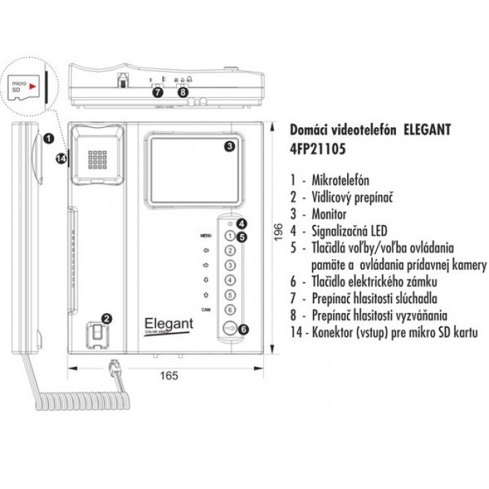 Domovní videotelefon DVT 05 ELEGANT TESLA VIDEO  3,5"barevný LCD displej, interkom, paměť SD karta, barva slonová kost