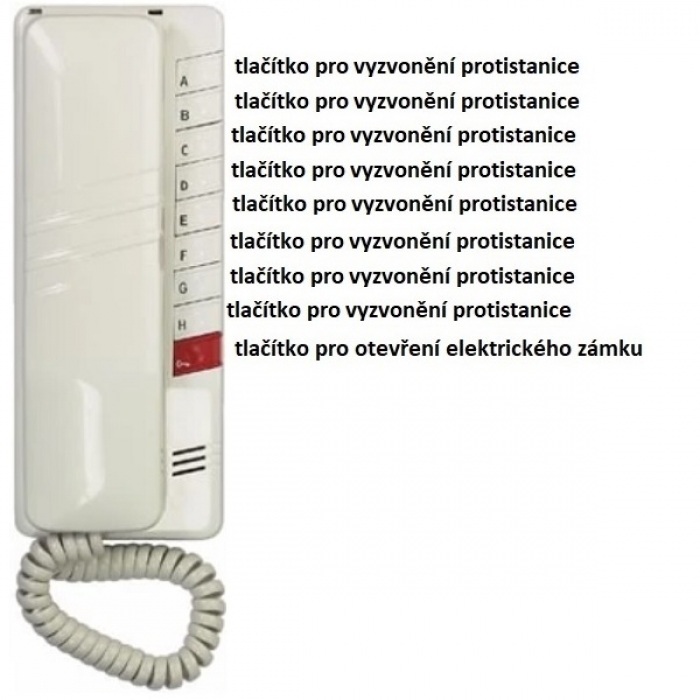 Domácí telefon DT52 TESLA 4+n vyzvánění elektronické, volba protistanice 8 tlačítek, barva bílá