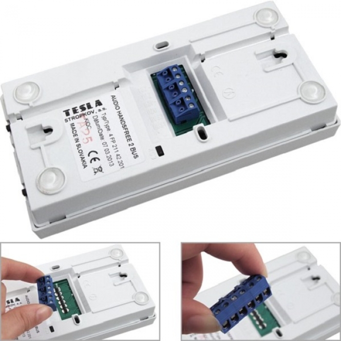 Domovní telefon DT 42 TESLA 2-BUS interkom, regulace hlasitosti vyzvánění a hovoru, signalizační LED, barva bílá