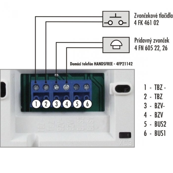 Domovní telefon DT 42 TESLA 2-BUS interkom, regulace hlasitosti vyzvánění a hovoru, signalizační LED, barva bílá