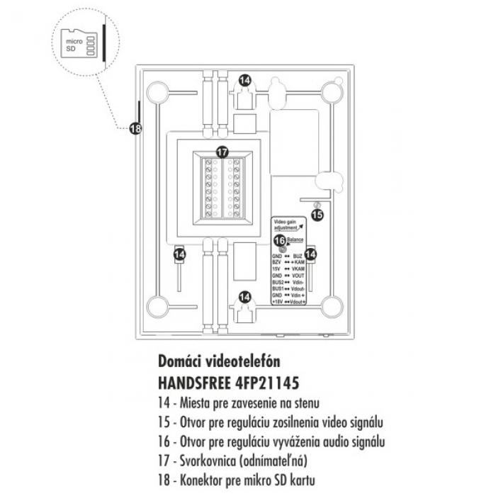 Domovní videotelefon DVT 45 TESLA VIDEO 5" barevný LCD displej, interkom, paměť SD karta, barva bílá