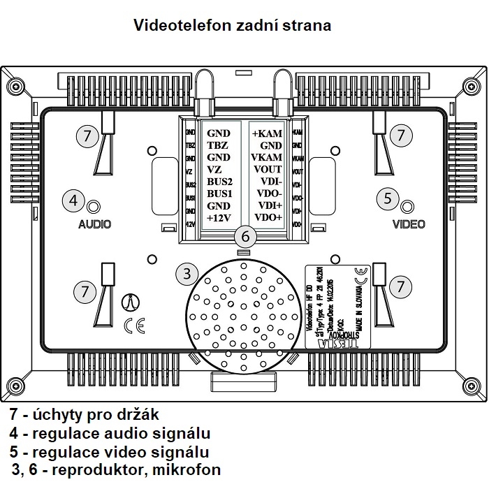 Domovní videotelefon DVT 46 TESLA VIDEO 7(10)" barevný LCD displej, interkom, paměť, barva bílá
