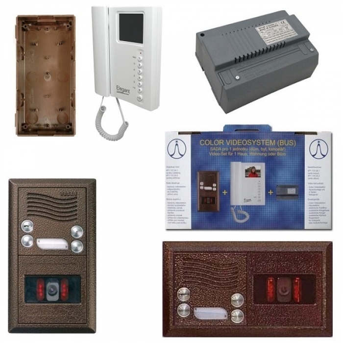 Domovní videotelefony TESLA sada videovrátný antika měděná, domácí videotelefon, síťový napaječ