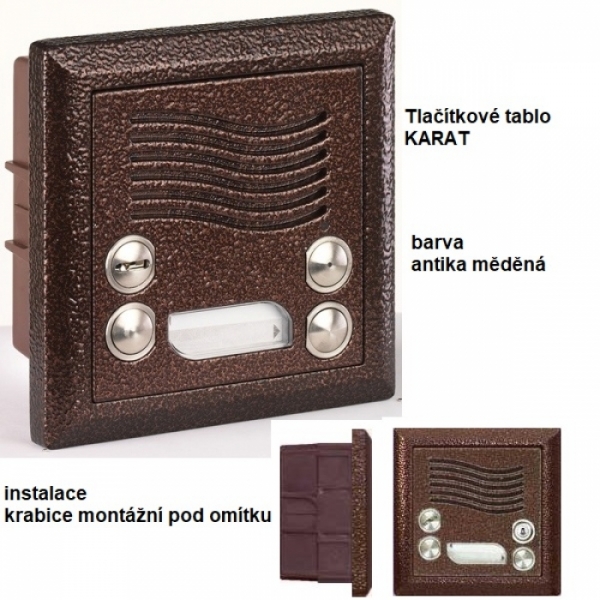 KARAT tlačítkové tablo 2-BUS EV 2 tlačítka krabice montážní pod omítku antika měděná