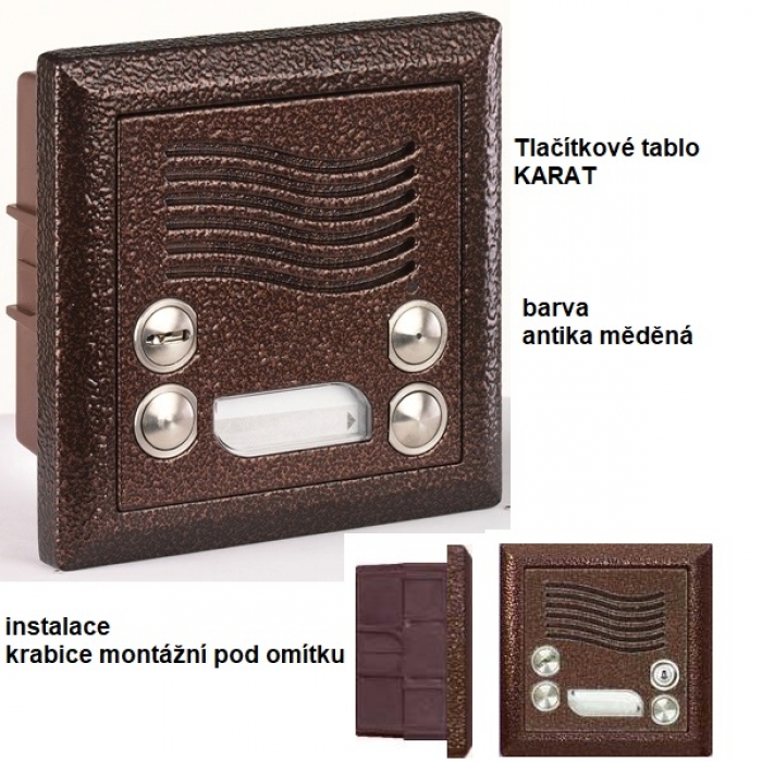 KARAT tlačítkové tablo 2-BUS EV 2 tlačítka krabice montážní pod omítku antika měděná