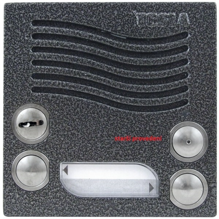 Elektrický vrátný hovorová jednotka domácí telefony TESLA 4+n dvě vyzváněcí tlačítka zámek barva antika stříbrná