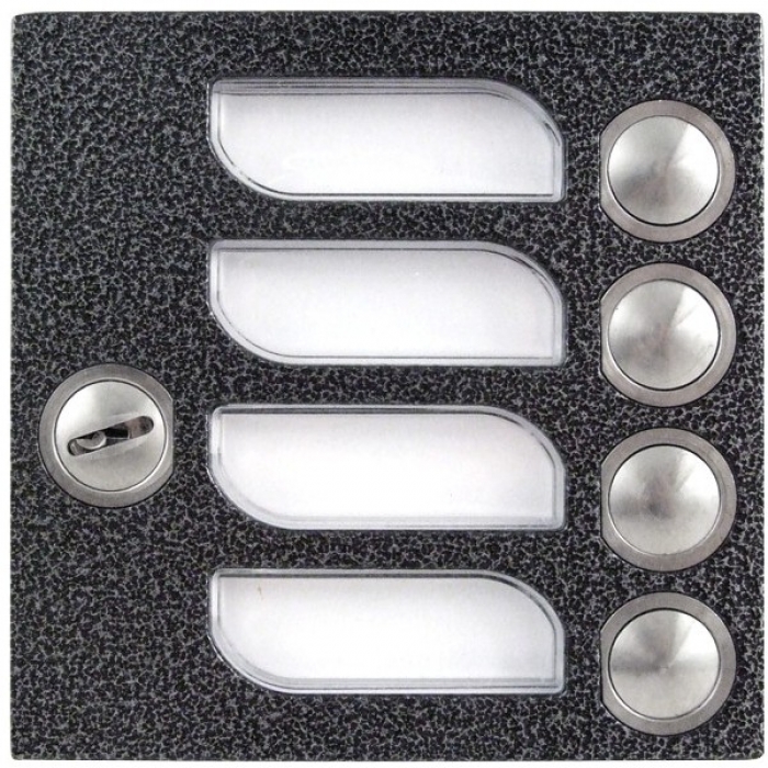 Tlačítka domácí telefony 2-BUS čtyři vyzváněcí tlačítka zámek barva antika stříbrná