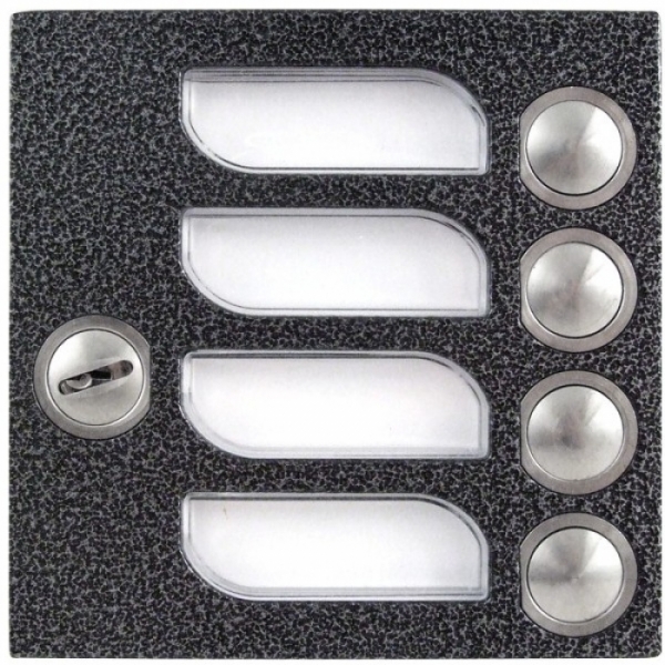 Tlačítka domácí telefony 2-BUS čtyři vyzváněcí tlačítka zámek barva antika stříbrná