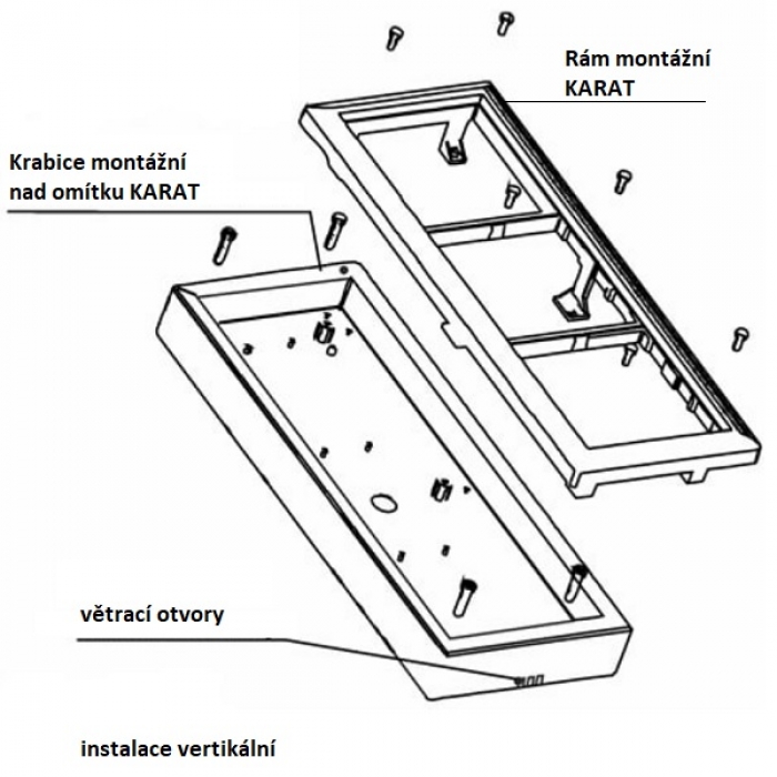 Krabice montážní nad omítku KARAT jeden modul vertikální barva antika měděná