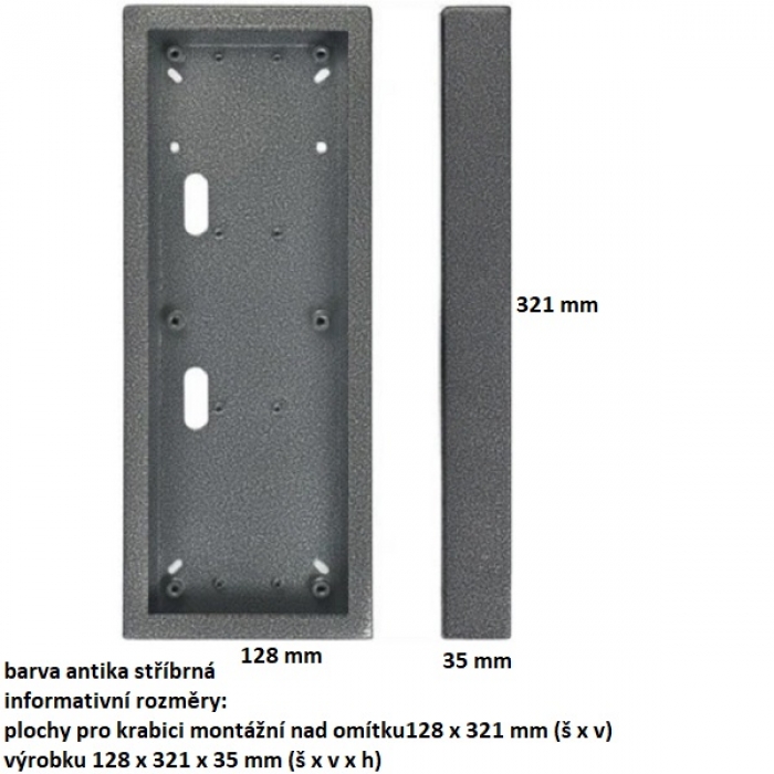 Krabice montážní nad omítku KARAT tři moduly vertikální barva antika stříbrná