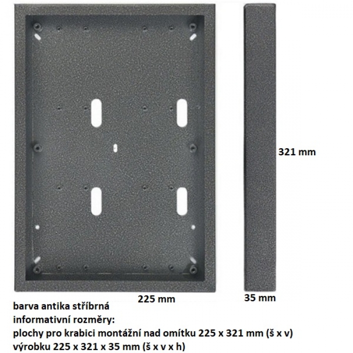 Krabice montážní nad omítku KARAT šest modulů vertikální barva antika stříbrná