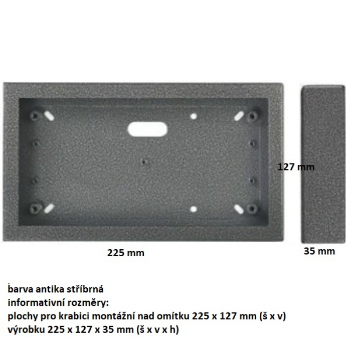 Krabice montážní nad omítku KARAT dva moduly horizontální barva antika stříbrná