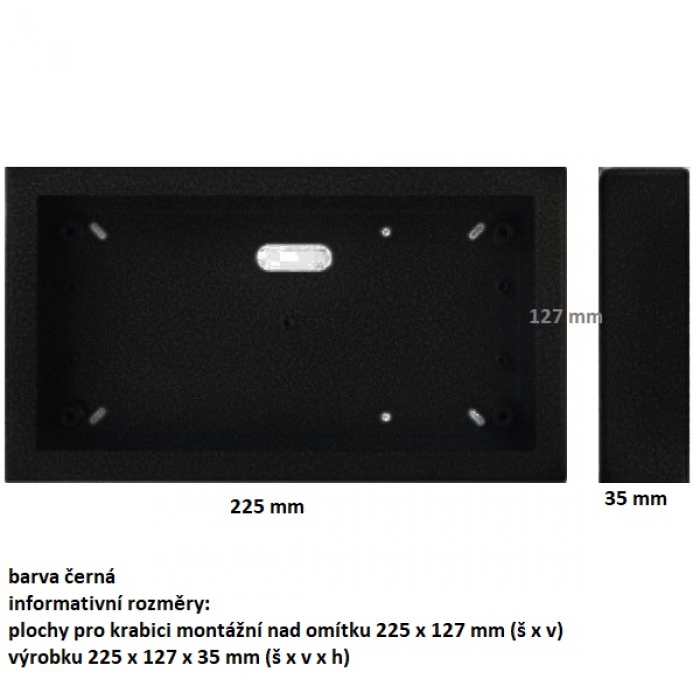 Krabice montážní nad omítku KARAT dva moduly horizontální barva černá