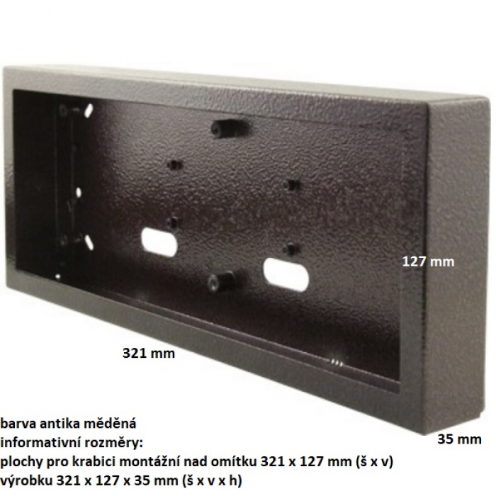 Krabice montážní nad omítku KARAT tři moduly horizontální barva antika měděná