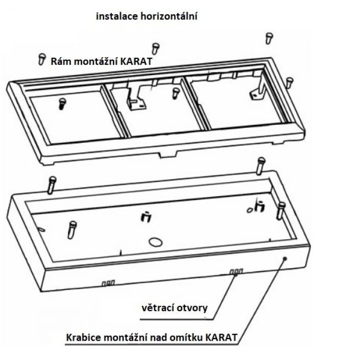 Krabice montážní nad omítku KARAT tři moduly horizontální barva černá