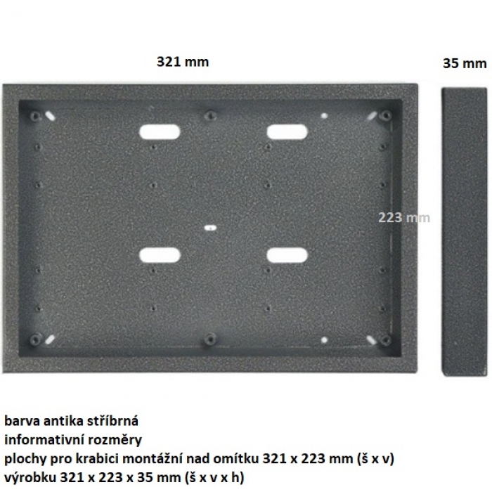 Krabice montážní nad omítku KARAT šest modulů horizontální barva antika stříbrná
