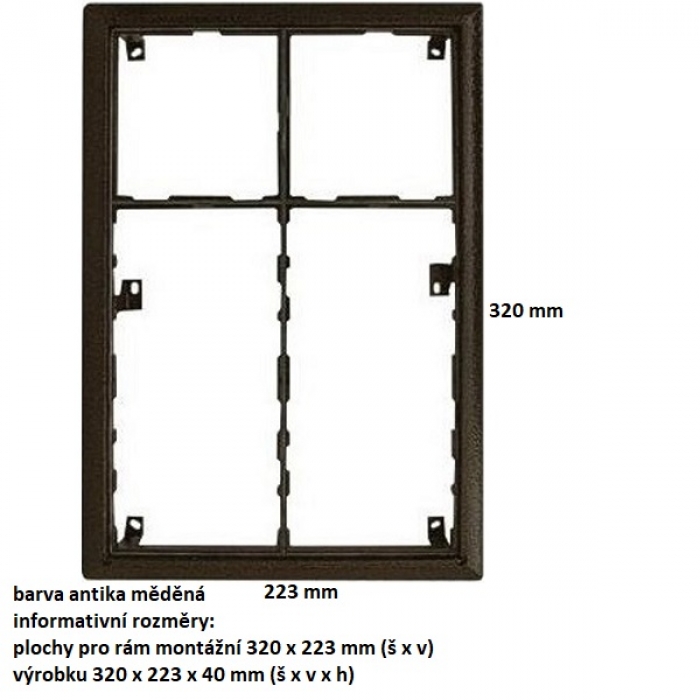 Rám montážní KARAT šest modulů 2 moduly a 4 moduly jmenovník barva antika měděná