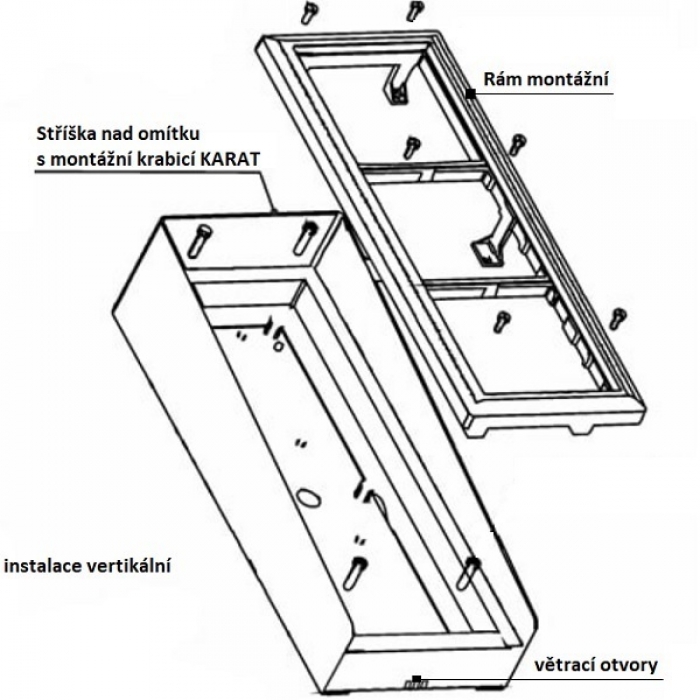 Rám montážní KARAT šest modulů 2 moduly a 4 moduly jmenovník barva antika měděná