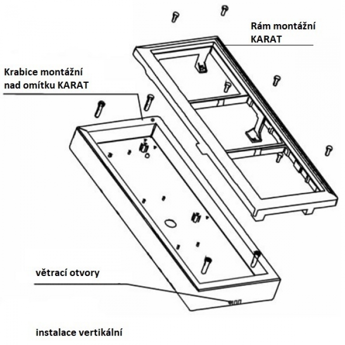 Rám montážní KARAT šest modulů 2 moduly a 4 moduly jmenovník barva černá