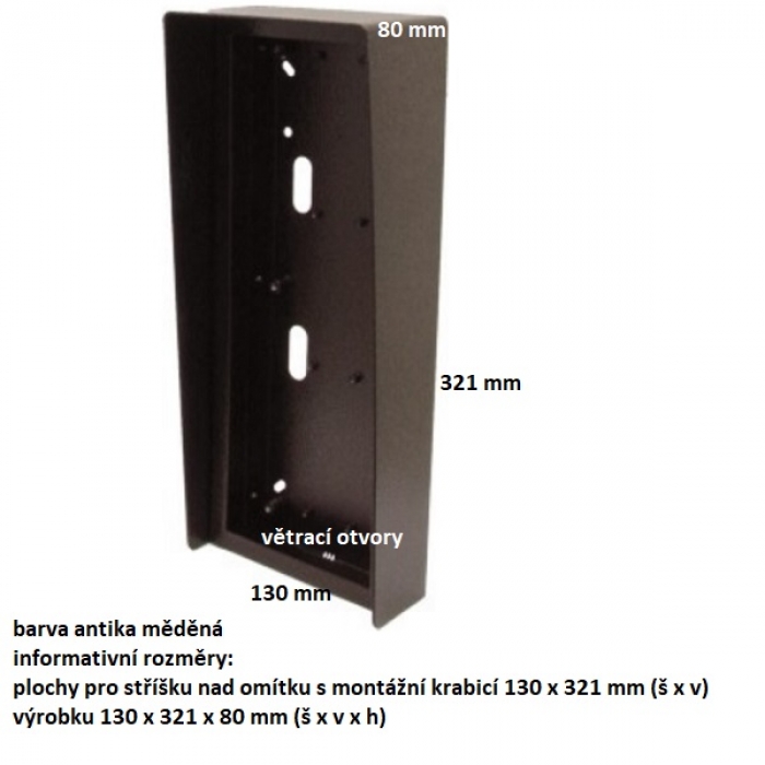 Stříška nad omítku s montážní krabicí KARAT tři moduly vertikální barva antika měděná