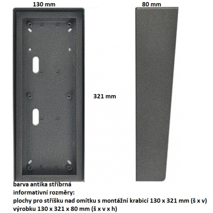 Stříška nad omítku s montážní krabicí KARAT tři moduly vertikální barva antika stříbrná