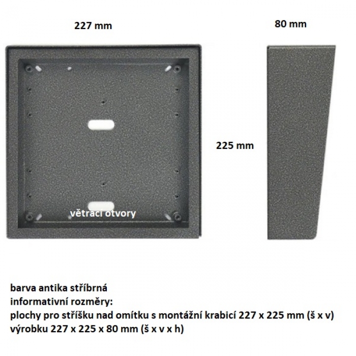 Stříška nad omítku s montážní krabicí KARAT čtyři moduly vertikální barva antika stříbrná