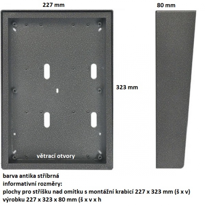 Stříška nad omítku s montážní krabicí KARAT šest modulů vertikální barva antika stříbrná