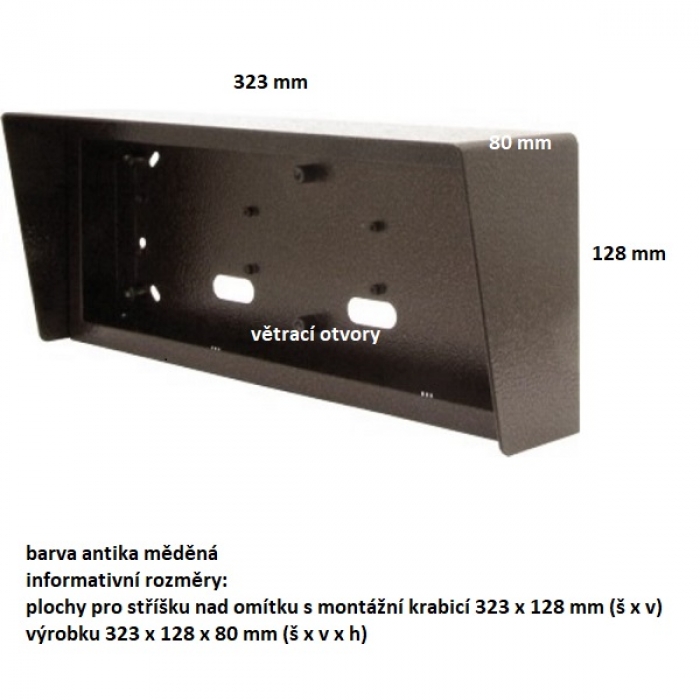 Stříška nad omítku s montážní krabicí KARAT tři moduly horizontální barva antika měděná