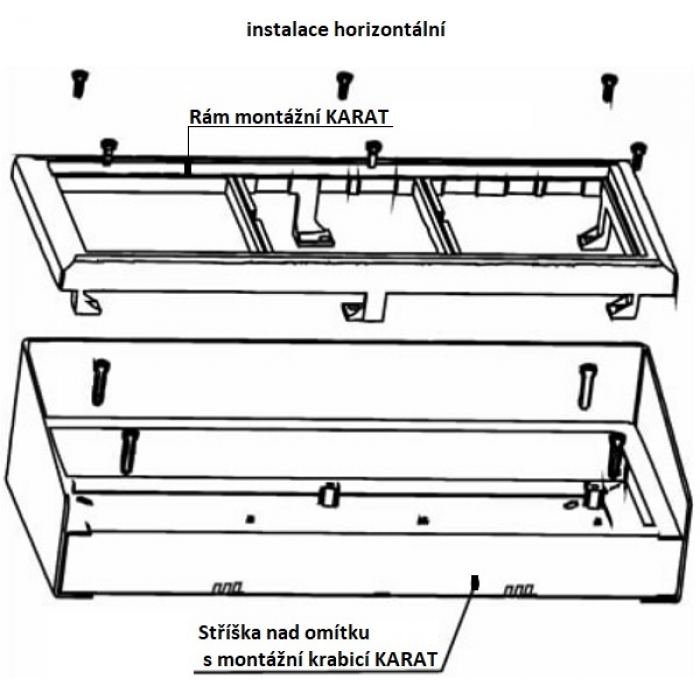 Stříška nad omítku s montážní krabicí KARAT tři moduly horizontální barva antika stříbrná