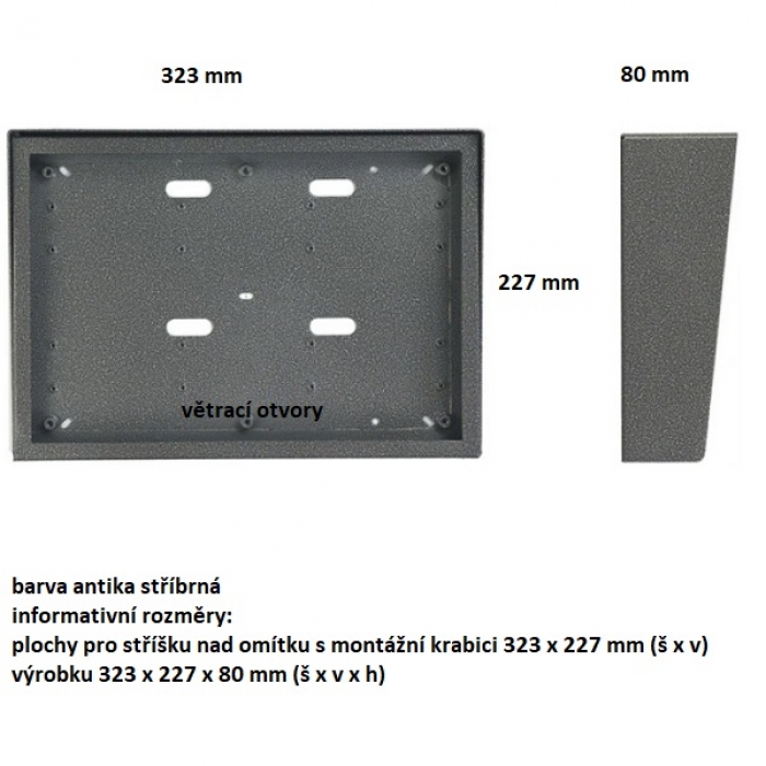 Stříška nad omítku s montážní krabicí KARAT šest modulů horizontální barva antika stříbrná