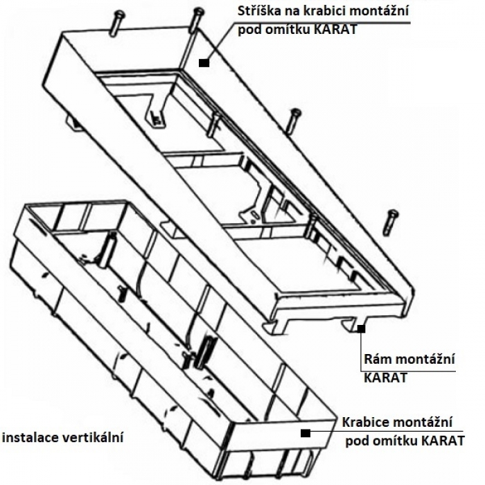 Stříška na krabici montážní pod omítku KARAT jeden modul vertikální barva antika stříbrná