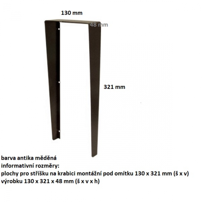 Stříška na krabici montážní pod omítku KARAT tři moduly vertikální barva antika měděná